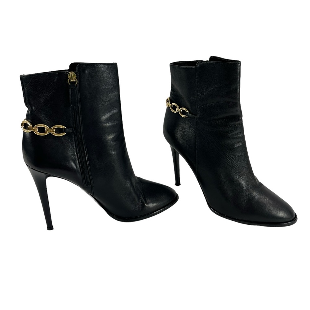 Genuine  DIANE VON FURSTENBERG chain Black leather ankle booties 10 B